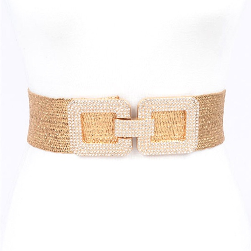 Plus Size Metallic Gold Straw Elastic Statement Belt